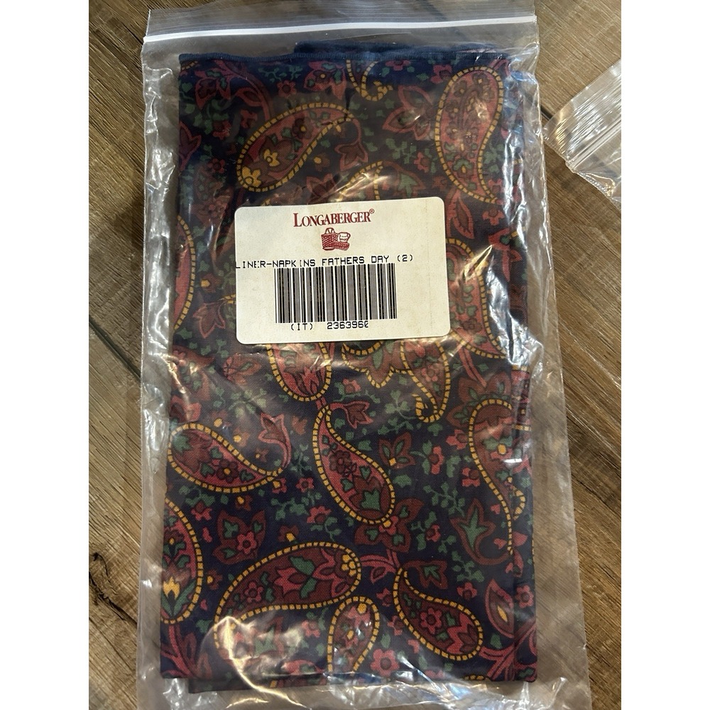 Longaberger Basket Father's Day Paisley 17" Square Fabric Napkins set of 2 New